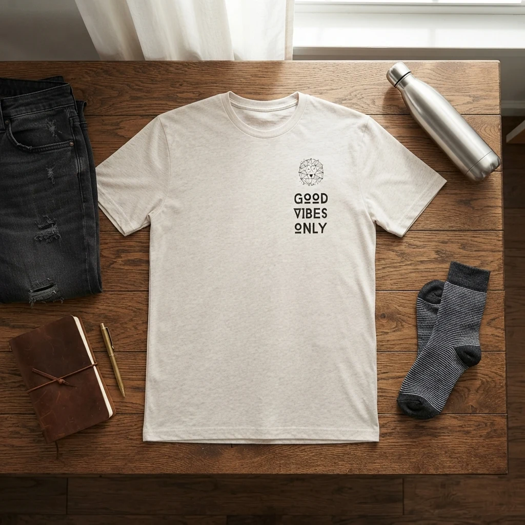 Graphic Printed Tee – Good Vibes Only Flatlay